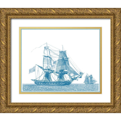 Sailing Ships in Blue II Gold Ornate Wood Framed Art Print with Double Matting by Baugean