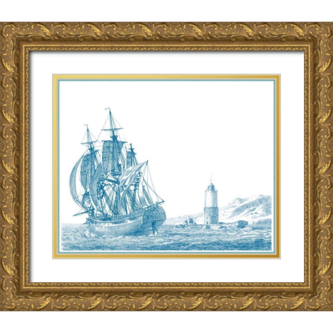 Sailing Ships in Blue III Gold Ornate Wood Framed Art Print with Double Matting by Baugean