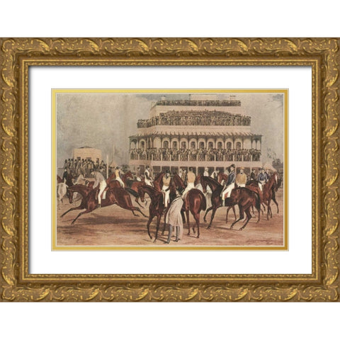 The Grand Steeple Chase I Gold Ornate Wood Framed Art Print with Double Matting by Turner, F.C.
