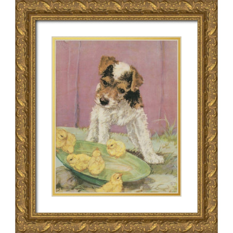 Terrier Trouble II Gold Ornate Wood Framed Art Print with Double Matting by Unknown