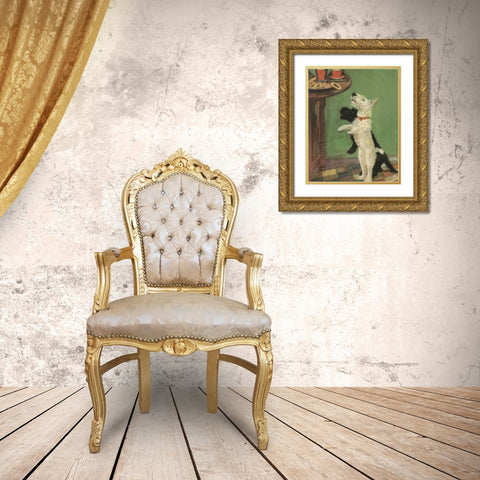 Terrier Trouble V Gold Ornate Wood Framed Art Print with Double Matting by Unknown