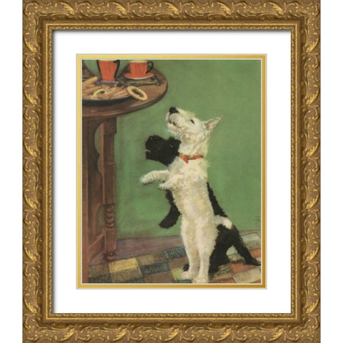 Terrier Trouble V Gold Ornate Wood Framed Art Print with Double Matting by Unknown