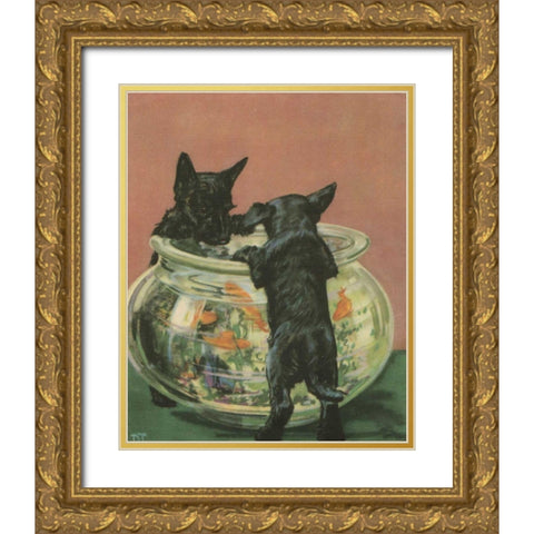 Terrier Trouble VI Gold Ornate Wood Framed Art Print with Double Matting by Unknown
