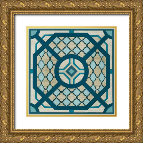 Embellished Indigo Lattice I Gold Ornate Wood Framed Art Print with Double Matting by Vess, June Erica