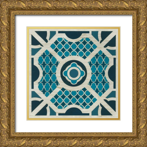 Embellished Indigo Lattice II Gold Ornate Wood Framed Art Print with Double Matting by Vess, June Erica