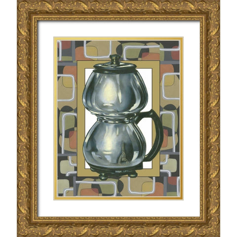 Junes Coffee Pot Gold Ornate Wood Framed Art Print with Double Matting by Bookman, D.