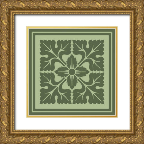 Tonal Woodblock in Green IV Gold Ornate Wood Framed Art Print with Double Matting by Vision Studio