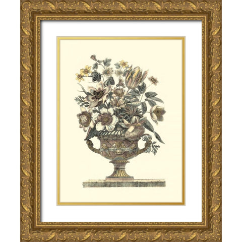 Flowers in an Urn I - Sepia Gold Ornate Wood Framed Art Print with Double Matting by Piranesi, Roy