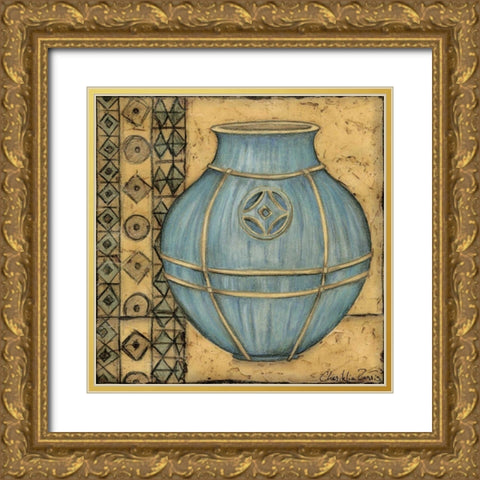 Square Cerulean Pottery I Gold Ornate Wood Framed Art Print with Double Matting by Zarris, Chariklia