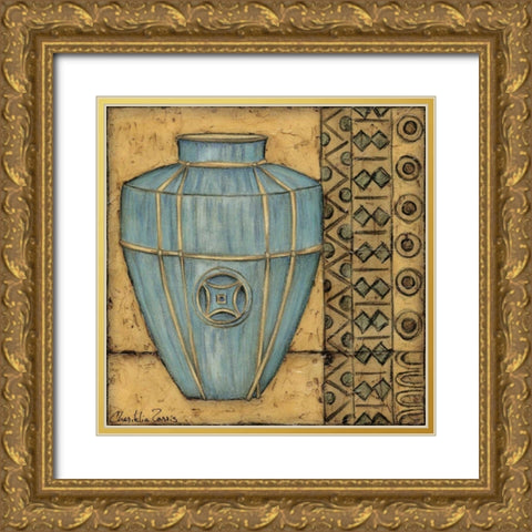 Square Cerulean Pottery II Gold Ornate Wood Framed Art Print with Double Matting by Zarris, Chariklia