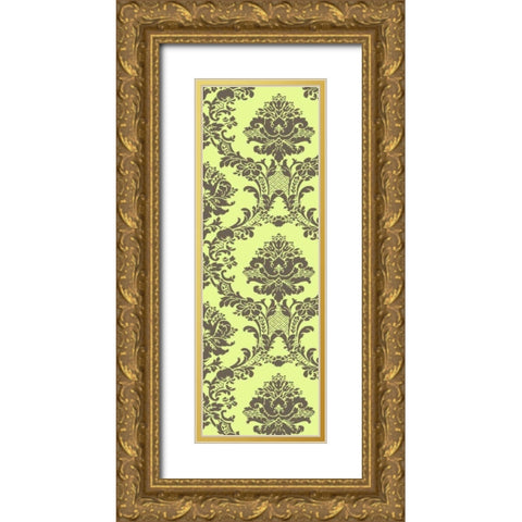 Small Vivid Damask in Green II Gold Ornate Wood Framed Art Print with Double Matting by Vision Studio