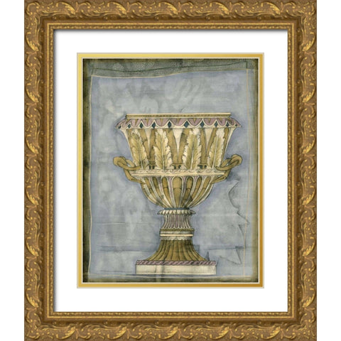 Small Urn and Damask IV Gold Ornate Wood Framed Art Print with Double Matting by Goldberger, Jennifer