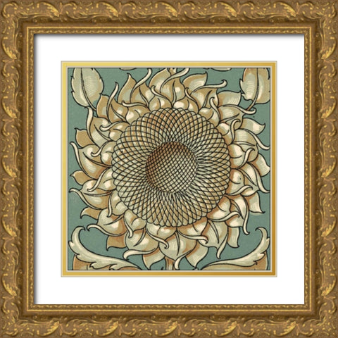 Sunflower Woodblock I Gold Ornate Wood Framed Art Print with Double Matting by Unknown