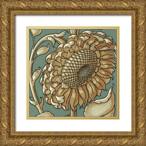 Sunflower Woodblock II Gold Ornate Wood Framed Art Print with Double Matting by Unknown