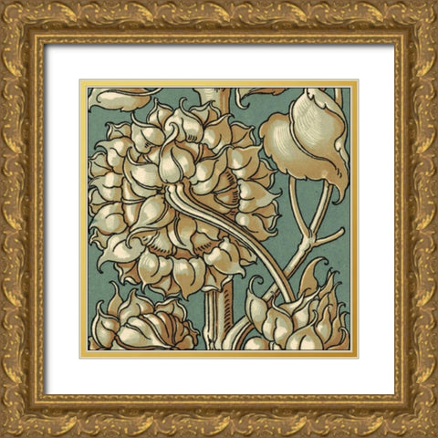 Sunflower Woodblock III Gold Ornate Wood Framed Art Print with Double Matting by Unknown