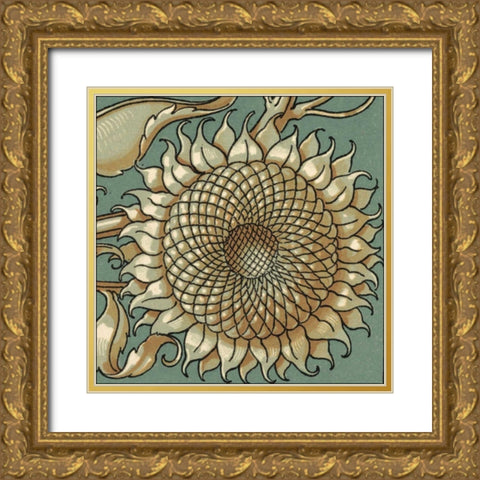 Sunflower Woodblock IV Gold Ornate Wood Framed Art Print with Double Matting by Unknown
