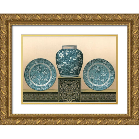 Porcelain in Teal I Gold Ornate Wood Framed Art Print with Double Matting by Audsley, George