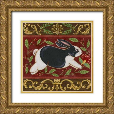 Folk Rabbit II Gold Ornate Wood Framed Art Print with Double Matting by Vision Studio