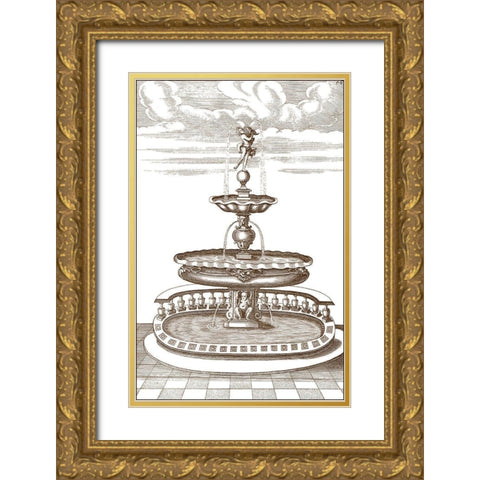 Courtyard Fountain I Gold Ornate Wood Framed Art Print with Double Matting by Vision Studio