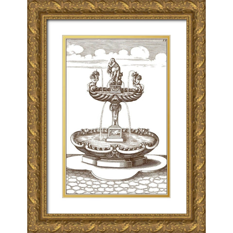Courtyard Fountain III Gold Ornate Wood Framed Art Print with Double Matting by Vision Studio
