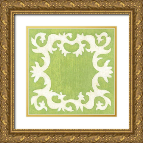 Petite Suzani in Green Gold Ornate Wood Framed Art Print with Double Matting by Zarris, Chariklia