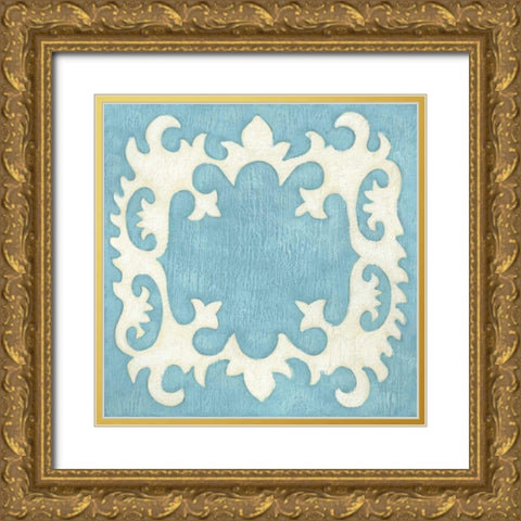 Petite Suzani in Blue Gold Ornate Wood Framed Art Print with Double Matting by Zarris, Chariklia