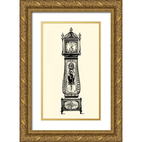 Small Antique Grandfather Clock II Gold Ornate Wood Framed Art Print with Double Matting by Vision Studio