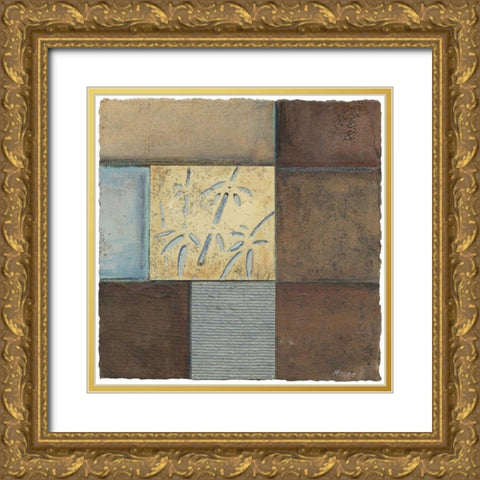 Bamboo in Blue Gold Ornate Wood Framed Art Print with Double Matting by Mauro