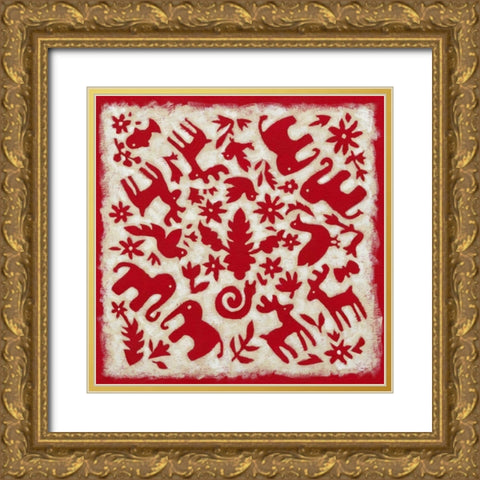 Folk Story in Red Gold Ornate Wood Framed Art Print with Double Matting by Zarris, Chariklia