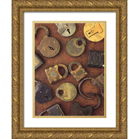 Antique Lock Collage Gold Ornate Wood Framed Art Print with Double Matting by Vision Studio