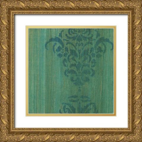 Verdigris Damask II Gold Ornate Wood Framed Art Print with Double Matting by Holland, J.