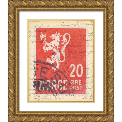 Vintage Stamp III Gold Ornate Wood Framed Art Print with Double Matting by Vision Studio