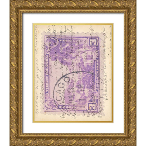 Vintage Stamp IV Gold Ornate Wood Framed Art Print with Double Matting by Vision Studio