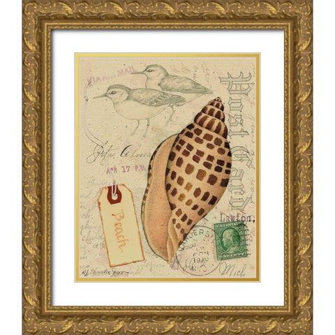 Postcard Shells I Gold Ornate Wood Framed Art Print with Double Matting by Pallan, Nancy S.