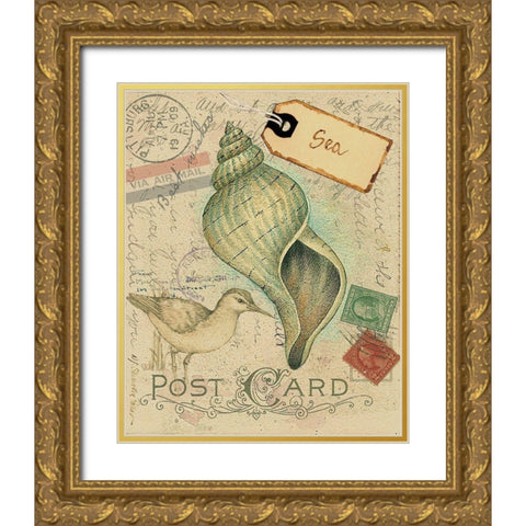 Postcard Shells II Gold Ornate Wood Framed Art Print with Double Matting by Pallan, Nancy S.