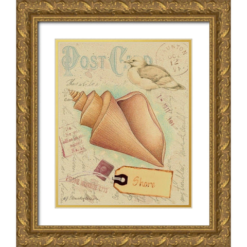 Postcard Shells III Gold Ornate Wood Framed Art Print with Double Matting by Pallan, Nancy S.