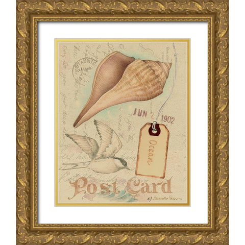 Postcard Shells IV Gold Ornate Wood Framed Art Print with Double Matting by Pallan, Nancy S.