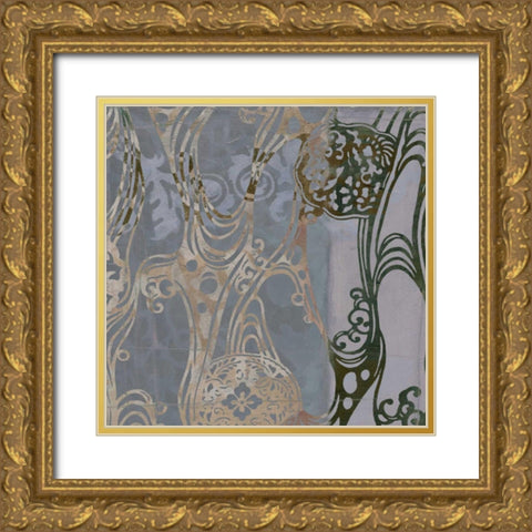 Small Medallions and Damask I Gold Ornate Wood Framed Art Print with Double Matting by Goldberger, Jennifer