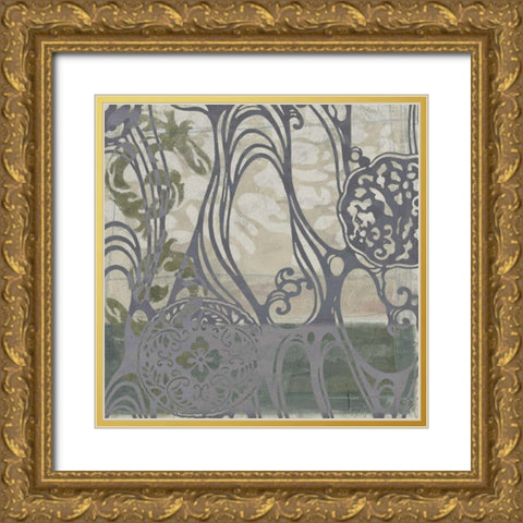 Small Medallions and Damask III Gold Ornate Wood Framed Art Print with Double Matting by Goldberger, Jennifer