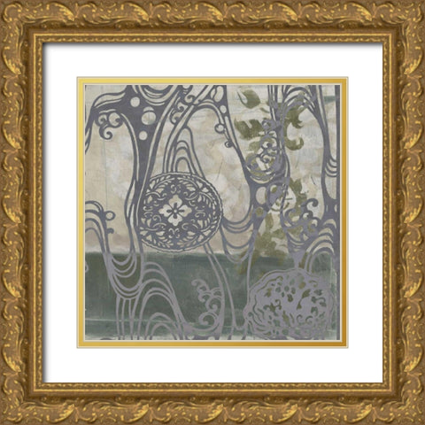 Small Medallions and Damask IV Gold Ornate Wood Framed Art Print with Double Matting by Goldberger, Jennifer