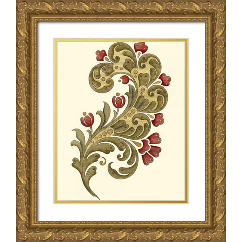 Jacobean Leaf II Gold Ornate Wood Framed Art Print with Double Matting by Vision Studio