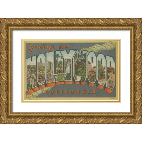 Greetings from Hollywood Gold Ornate Wood Framed Art Print with Double Matting by Unknown