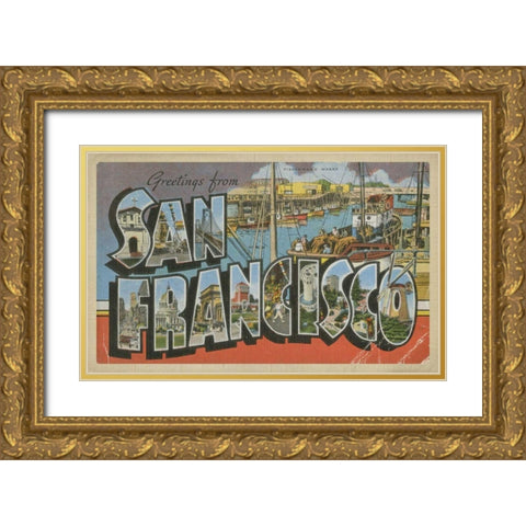 Greetings from San Francisco Gold Ornate Wood Framed Art Print with Double Matting by Unknown