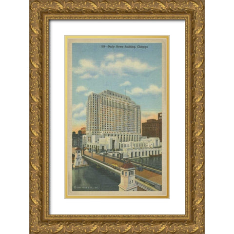 Chicago- Daily News Building Gold Ornate Wood Framed Art Print with Double Matting by Unknown
