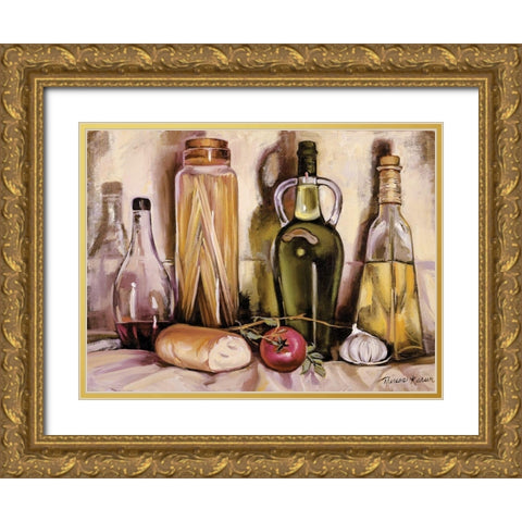 Pasta and Olive Oil Gold Ornate Wood Framed Art Print with Double Matting by Kasun, Theresa