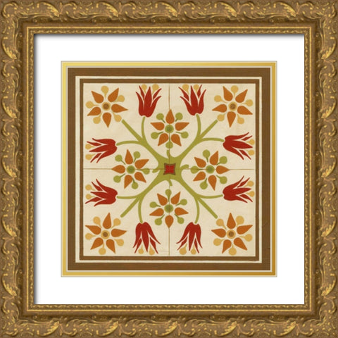 Floral Folk Tile II Gold Ornate Wood Framed Art Print with Double Matting by Vess, June Erica