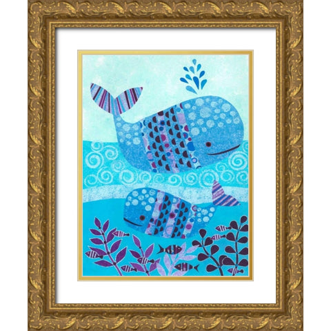 Ocean Blue Gold Ornate Wood Framed Art Print with Double Matting by Conway, Kim