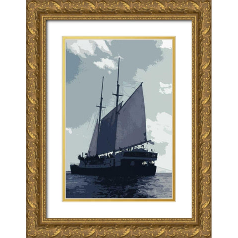 Caribbean Vessel I Gold Ornate Wood Framed Art Print with Double Matting by Longley, Carolyn