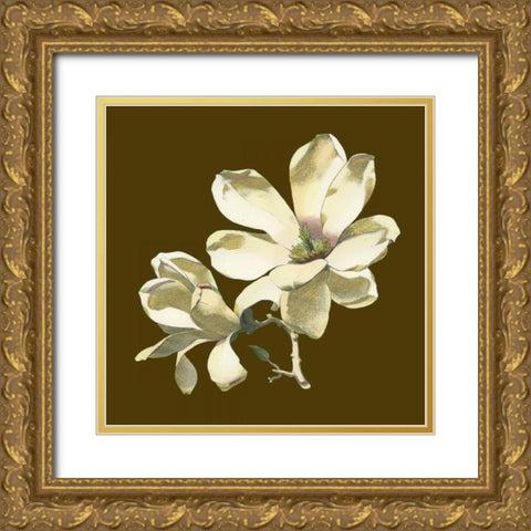 Magnolia on Taupe I Gold Ornate Wood Framed Art Print with Double Matting by Unknown