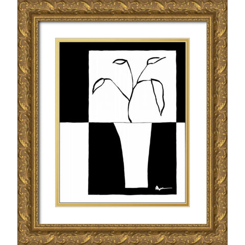 Minimalist Leaf in Vase II Gold Ornate Wood Framed Art Print with Double Matting by Goldberger, Jennifer